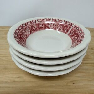 Syracuse China Strawberry Hill 4 Fruit Bowls 4 5/8" Pink Floral Vintage USA